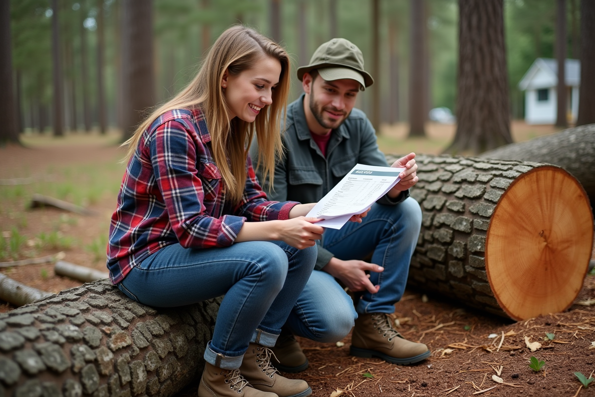 Femme et arboriste discutant devis près d
