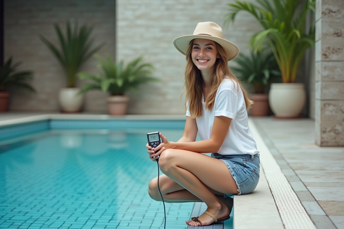 Jeune femme vérifiant la salinité d