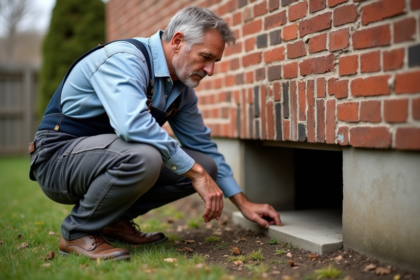 Homme en salopette inspectant une ventilation de vide sanitaire