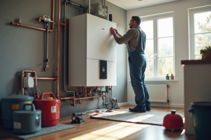 Installation d'une chaudière moderne dans une pièce lumineuse
