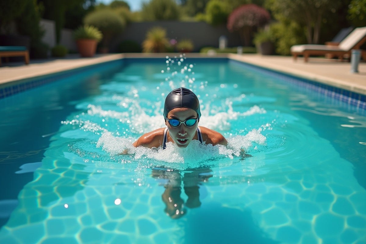 Jeune femme nageant sous l