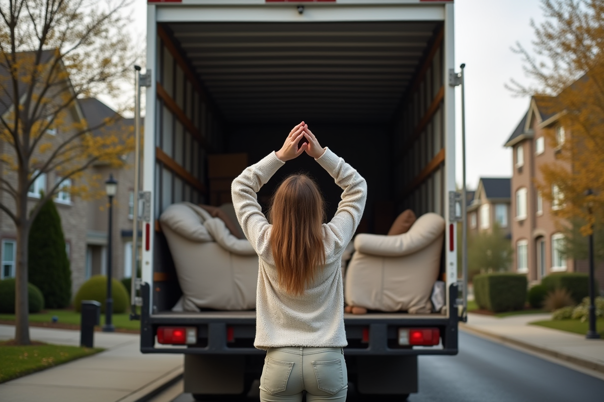 Jeune femme admire le grand espace du camion