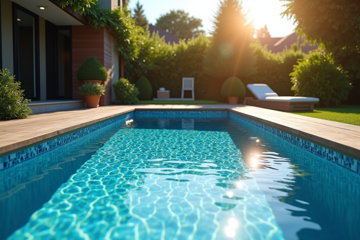 Piscine creusée avec eau scintillante dans un jardin résidentiel